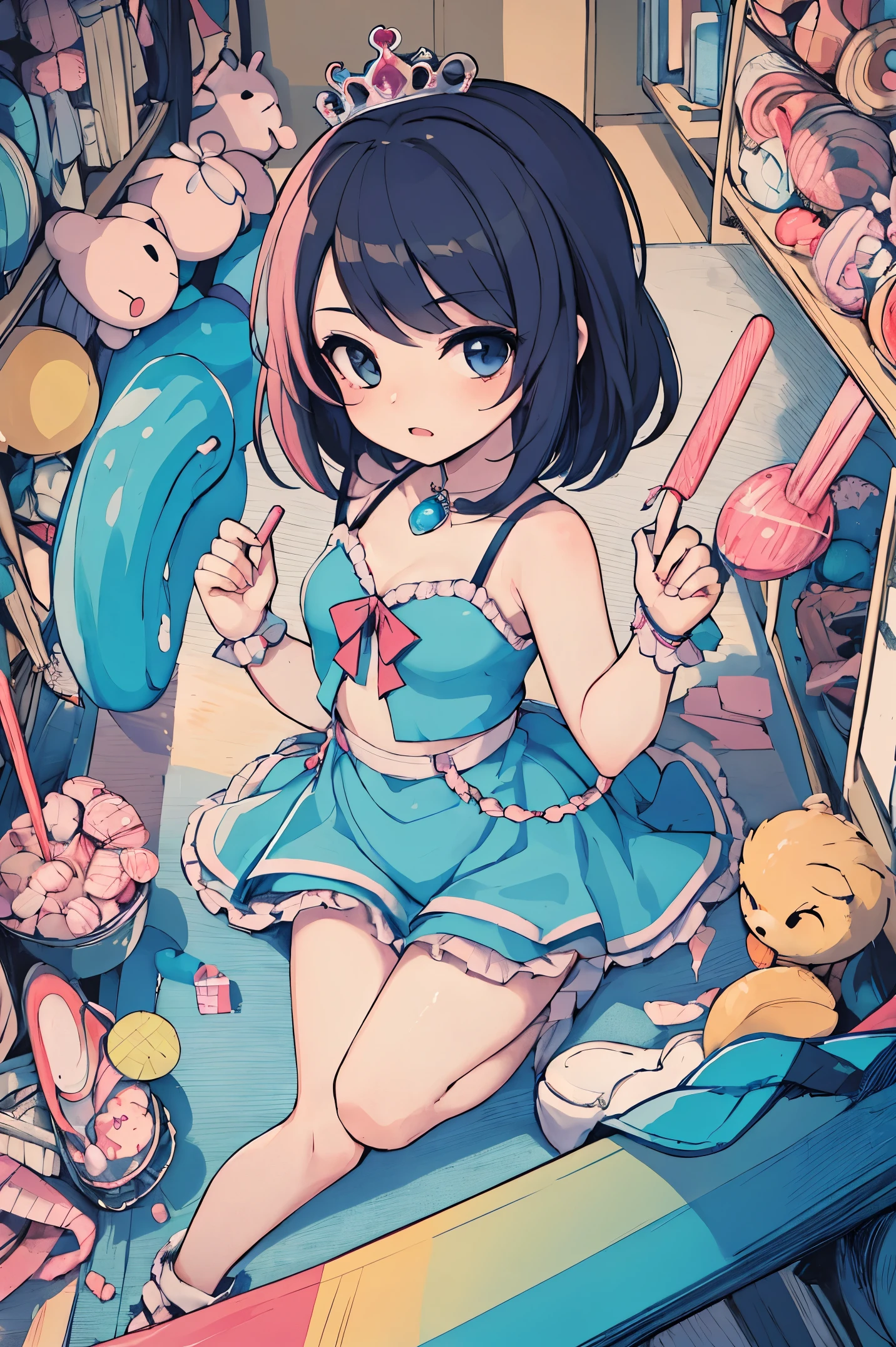 fofo (Chibi) princess in rainbow candy store, Highly detailed high contrast HD masterpiece of the best quality in high resolution