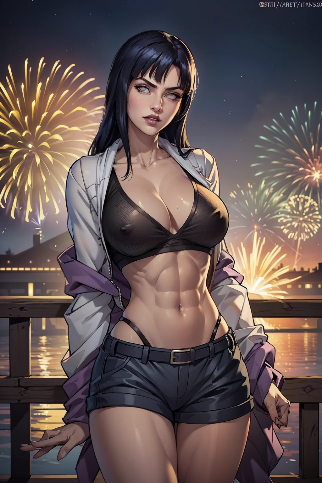 Hinata Hyuga, roupas brancas, new years eve, muito linda, Detailed Lips, olhos lindos, extremamente linda, sexy, noite de new years eve, ano novo, virada de ano, Fireworks background, drawing in the sky 2024, bunda grande, pernas grossas, Fitness, passagem de ano.