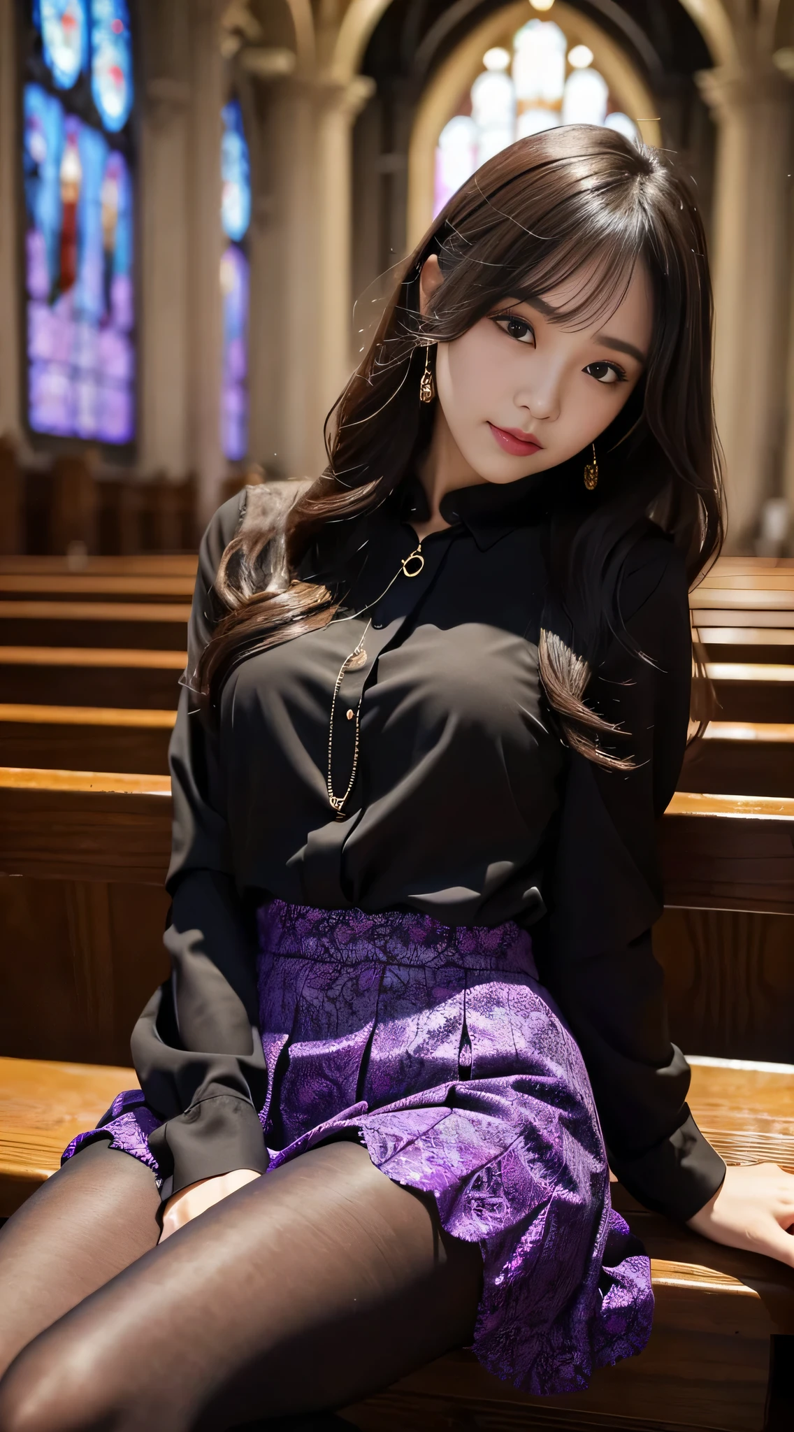LTRA Details、japanes、Fascinating beauty、Dainty woman、Piercing eyes、Cool Girl、Wavy Hair、Suit、jaket、Blouse、tight skirts、Black pantyhose、Evil Female Executive、Evil Fall、brainwash、lacy fabric、Glossy legs、black lipstick、Lip gloss、Smirk、wickedな表情、Suspicious look、Hollow eyes、wicked、Reaching out、Arms up、In the Church、Two Women、Purple liquid、Pendants