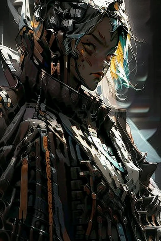 Unbeatable full body masterpiece image, Ultra photo realism, Perfect Artwork, Intricate details, Best Quality, strong lights,High contrast,((Post apocalyptic futuristic Cyberpunk , outline):1.35) , ((masterpiece)),((Extremely detailed)) , ((extremely detailed and beautiful face)) , Smoky make-up, Perfect composition , intricate detailes , neon light , neon trim, (full body:1.25) , (Official art) , Very delicately beautiful cyberpunk girl, short blue colored hair blowing in the wind, vibrant yellow eyes, long detailed eyelashes, cleavage showing showing medium size breast, wearing highly detailed futuristic hooded battle armor, tons of tattoos and piercings(1woman:1.3) , Solo , (glass screen:1.2) , (Clear glass) , Tindall Effect , Colorful refraction , visual impact , (High light contrast) , Colorful , Melt , (Cyberpunk:1.2) ,(flinch :1.4)