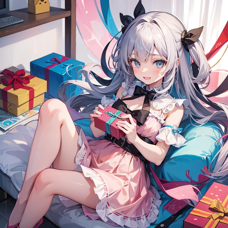 A girl who is happy to receive a present