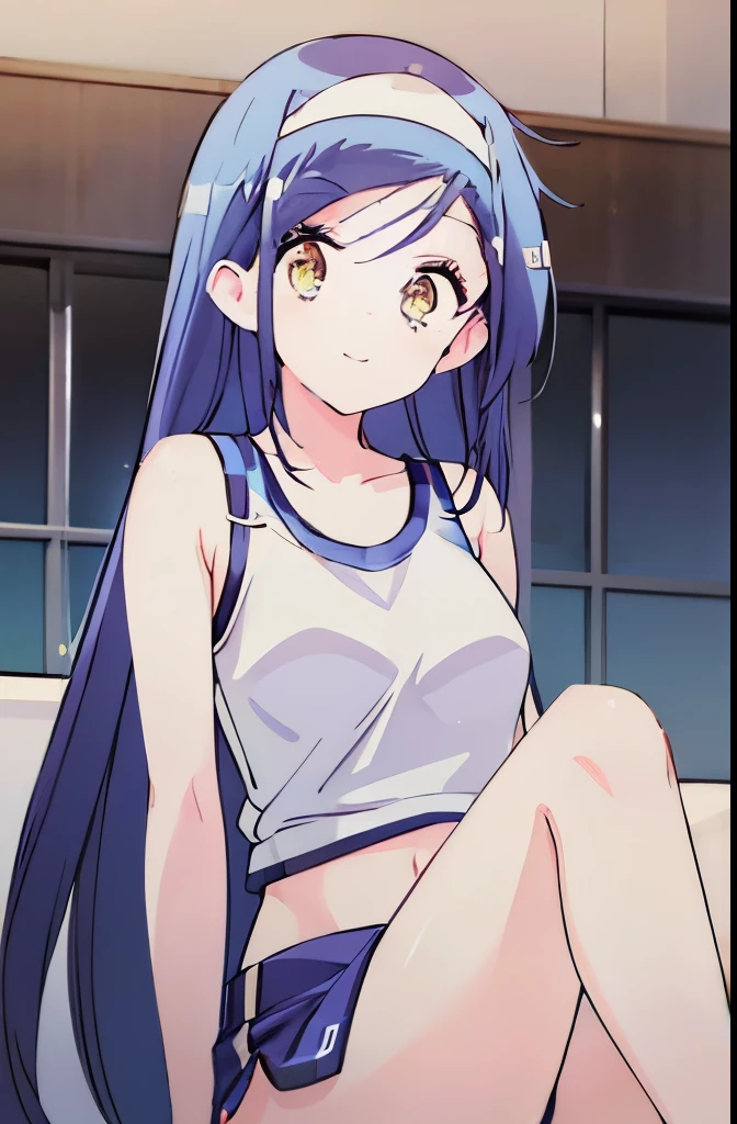 ((masterpiece)), ((best quality)), (ultra-detailed), anime style, a cute girl, 1girl, solo, gym shorts00, ((beautiful eyes))0, smile