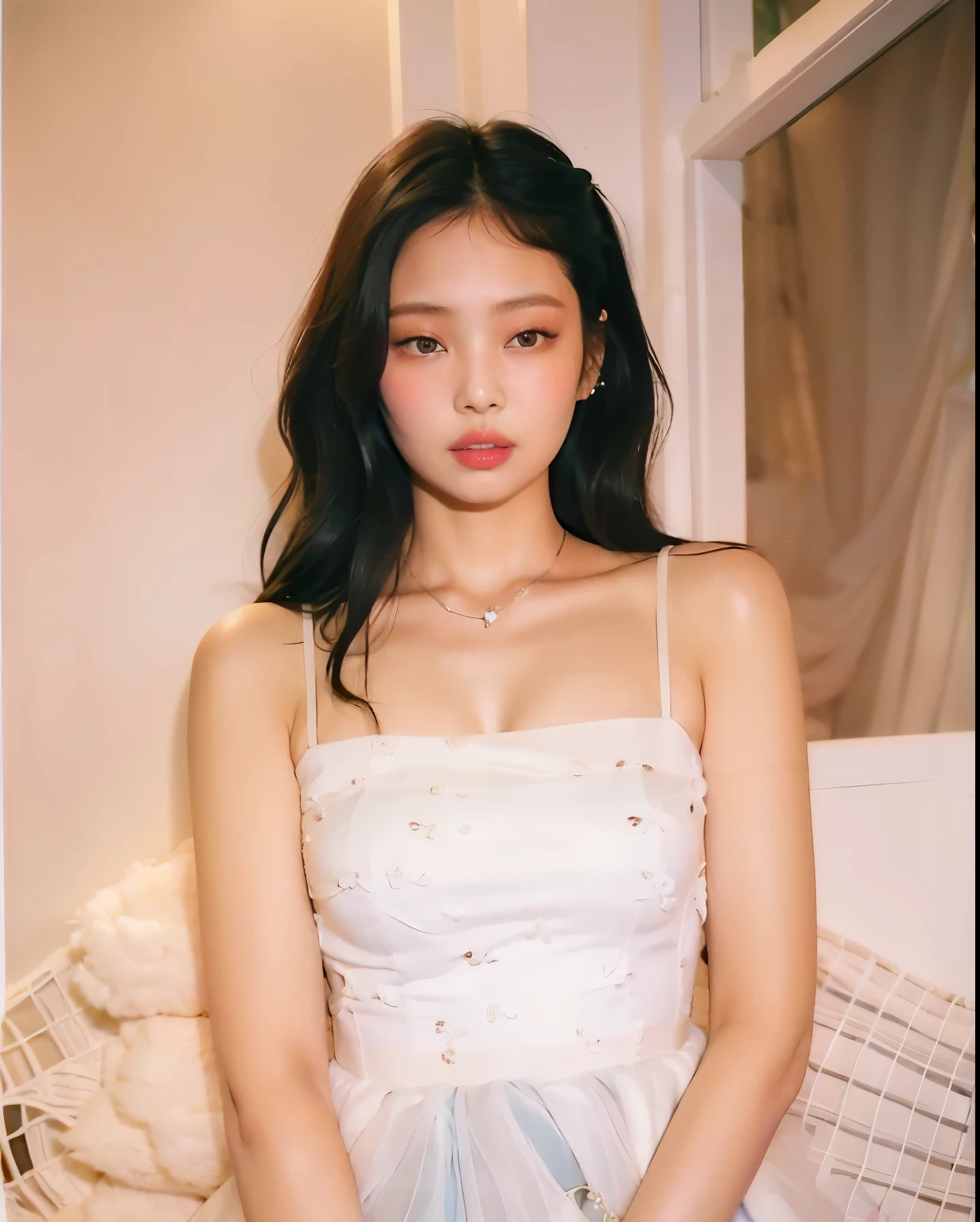 mulher araffed em um vestido branco sentado em uma cama, jennie blackpink, Jinyoung Canela, Heonhwa Choe, linda mulher coreana jovem, atriz da Coreia, mulher coreana jovem bonita, Mulher sul-coreana bonita, Atriz coreana bonito, Jaeyeon Nam, Lee Ji-eun, Lee Ji - Eun, tzuyu de duas vezes, vestindo camisola branca