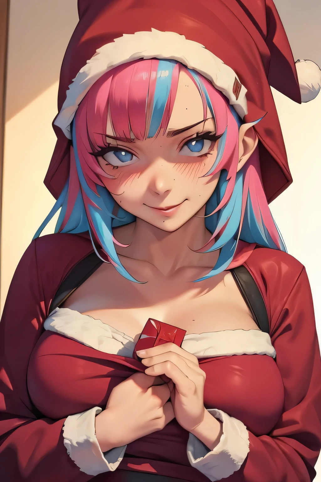 Christmas scenery, roupas sexy de natal, Christmas cap, naughty guy with a Christmas present in his hands, You are very happy