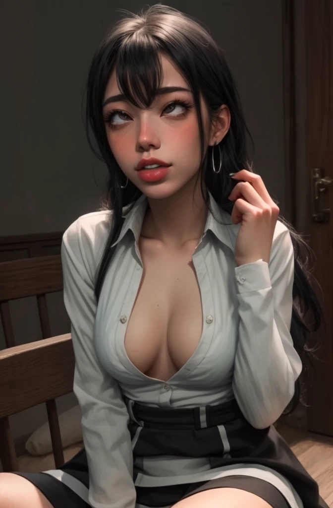(full figure:1.1), (1 girl as yukino yukinoshita:1.5), highres, solo, big breasts, waist long black hair, (twintails:0.5), (pleated school miniskirt:1.5), (black knee socks:1.5), (loose red ribbon:1.2), (cotton skirt:1.5), (unbuttoned white shirt:1.4), (ahegao:1.5), green eyes, (rolling eyes:1.5), (torn clothes:1.5), (naked breasts:1.5), spread legs, (squatting:1.1), legs wide open