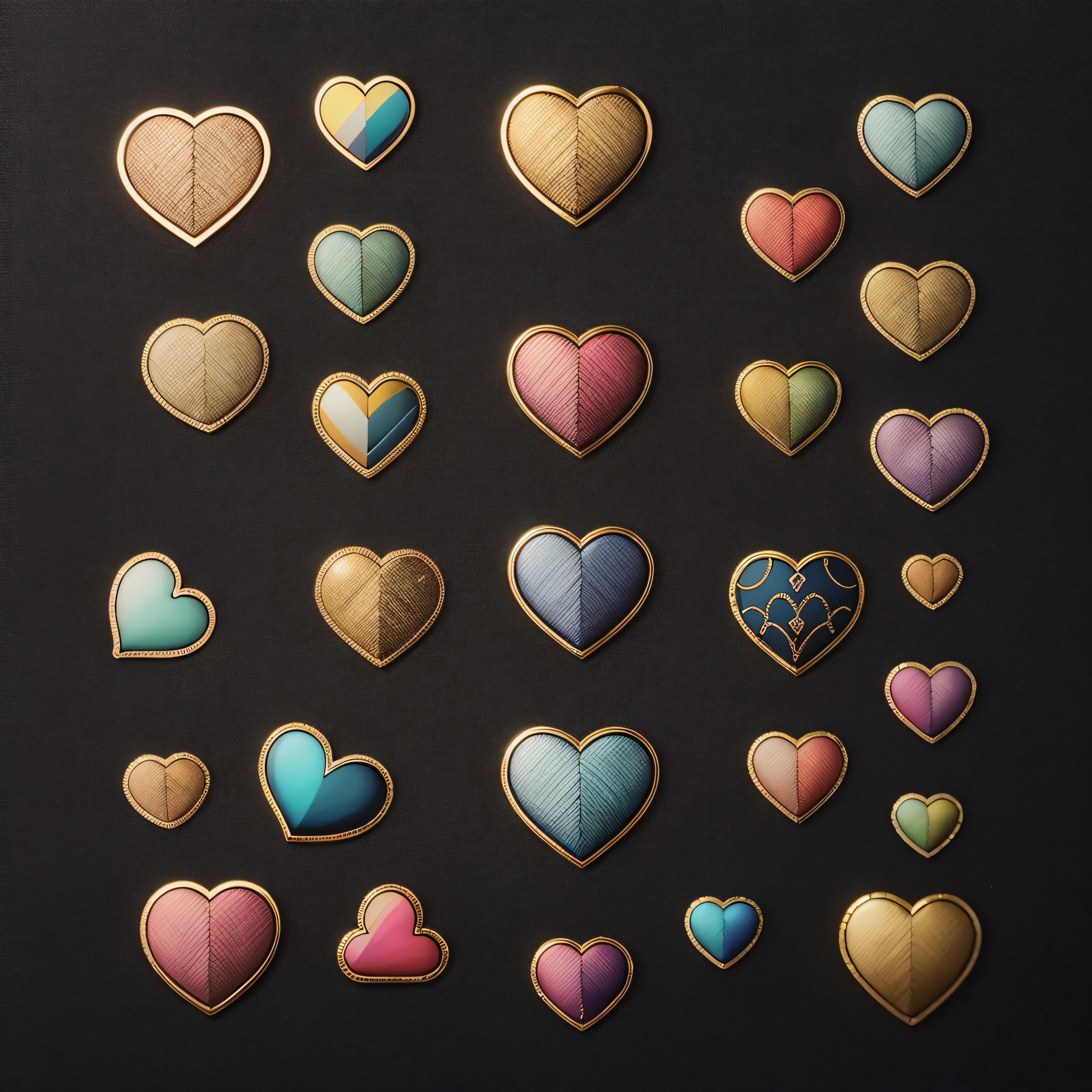 (Best quality,4K,8K,A high resolution,tmasterpiece:1.2),ultra - detailed,actual, Ultra-fine silk intricate heart stickers, Special complex texture stickers, vivd colour, Studio lighting