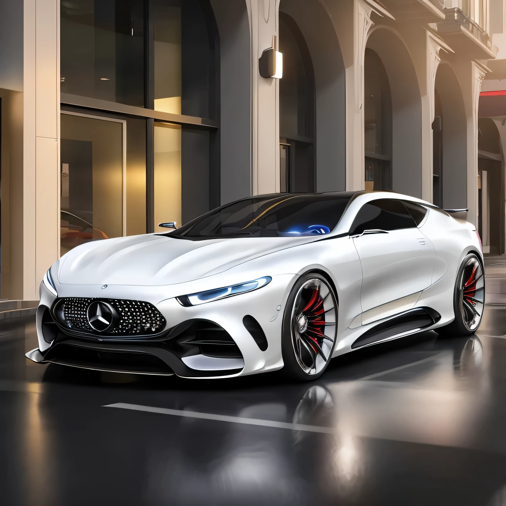 a black car with black red rims parked in front of a building, luxury hd render, mercedes concept cars, concept car, modern car design, digital art of an elegant, concept car design, with sleek lines and a powerful, futuristic concept car, hyper luxurious, futuristic cars, concept automobile design, car design, luxury and elite, car concept, futuristic car