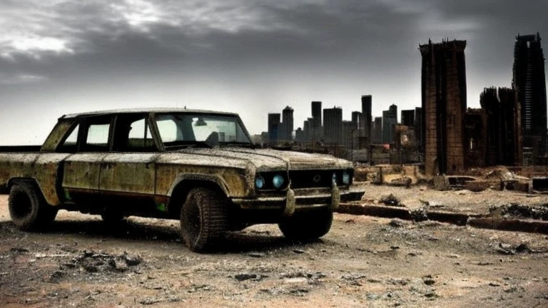 Doomsday wasteland，city ruins，Modified cars