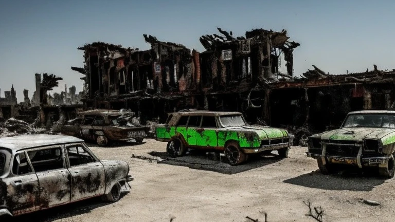 Doomsday wasteland，city ruins，Modified cars