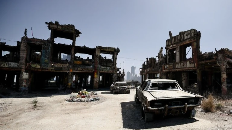 Doomsday wasteland，city ruins，Modified cars