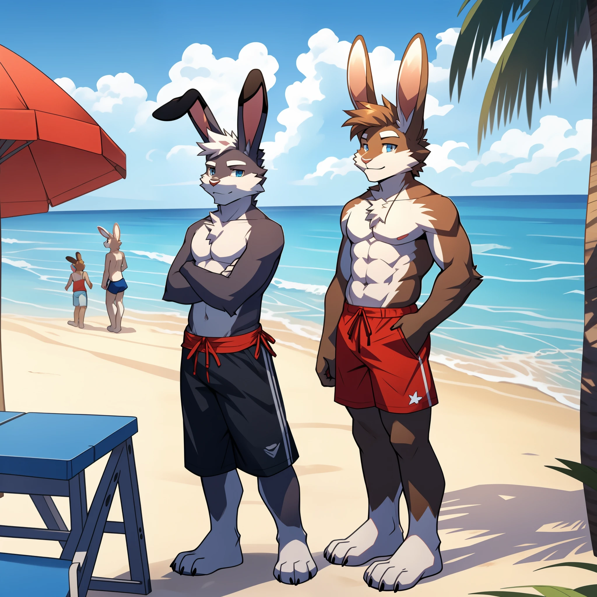 white skin，（rabbit ears），teenager，rabbit，rabbit furry，male，rabbit，white fur，white skin，full body，naked，cum，，beach clothes，