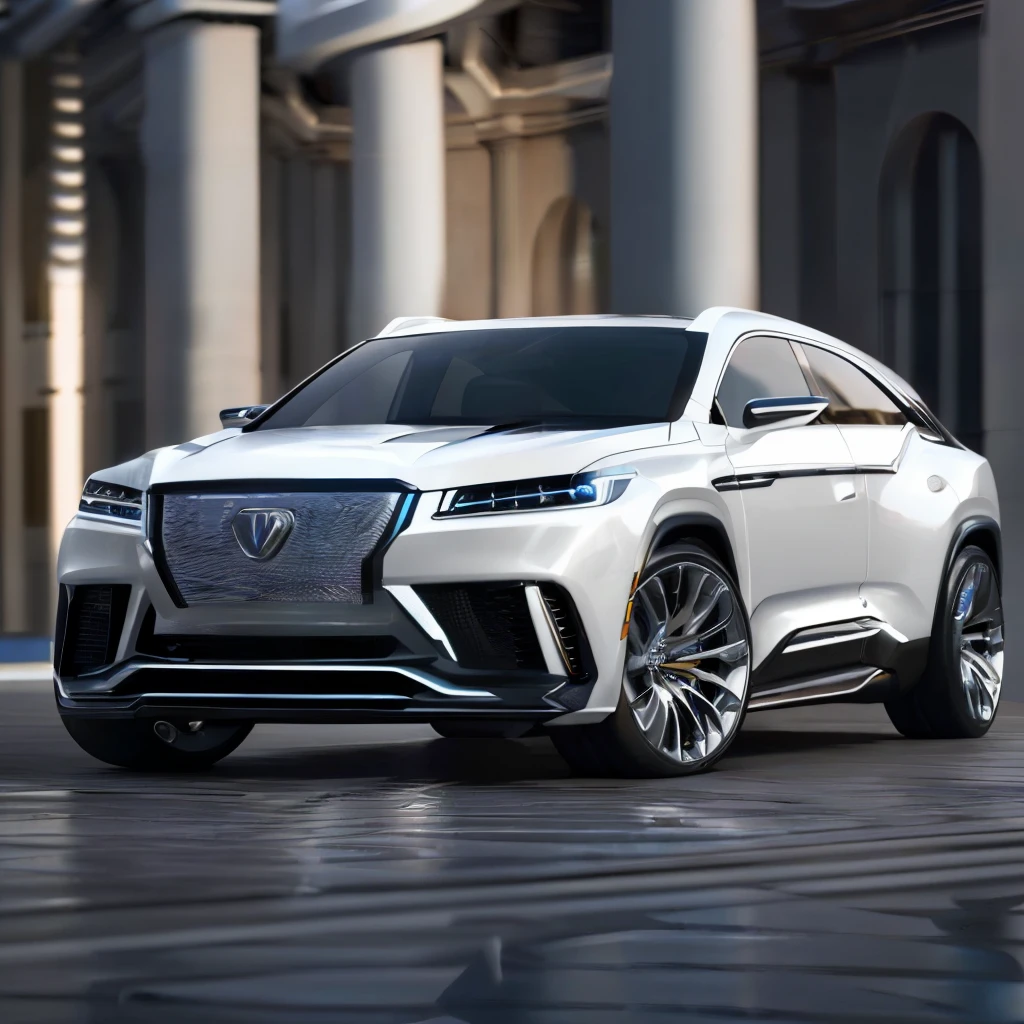 the new lex suv is shown in a white exterior, luxury, with sleek lines and a powerful, trending on vehicle design, luxury hd render, concept car, futuristic product car shot, automotive, cinematic front shot, futuristic design, luxurious environment, futuristic precious metals, hyper real render, luxury brand, lightweight but imposing, hyper luxurious, glossy white metal, extreme render