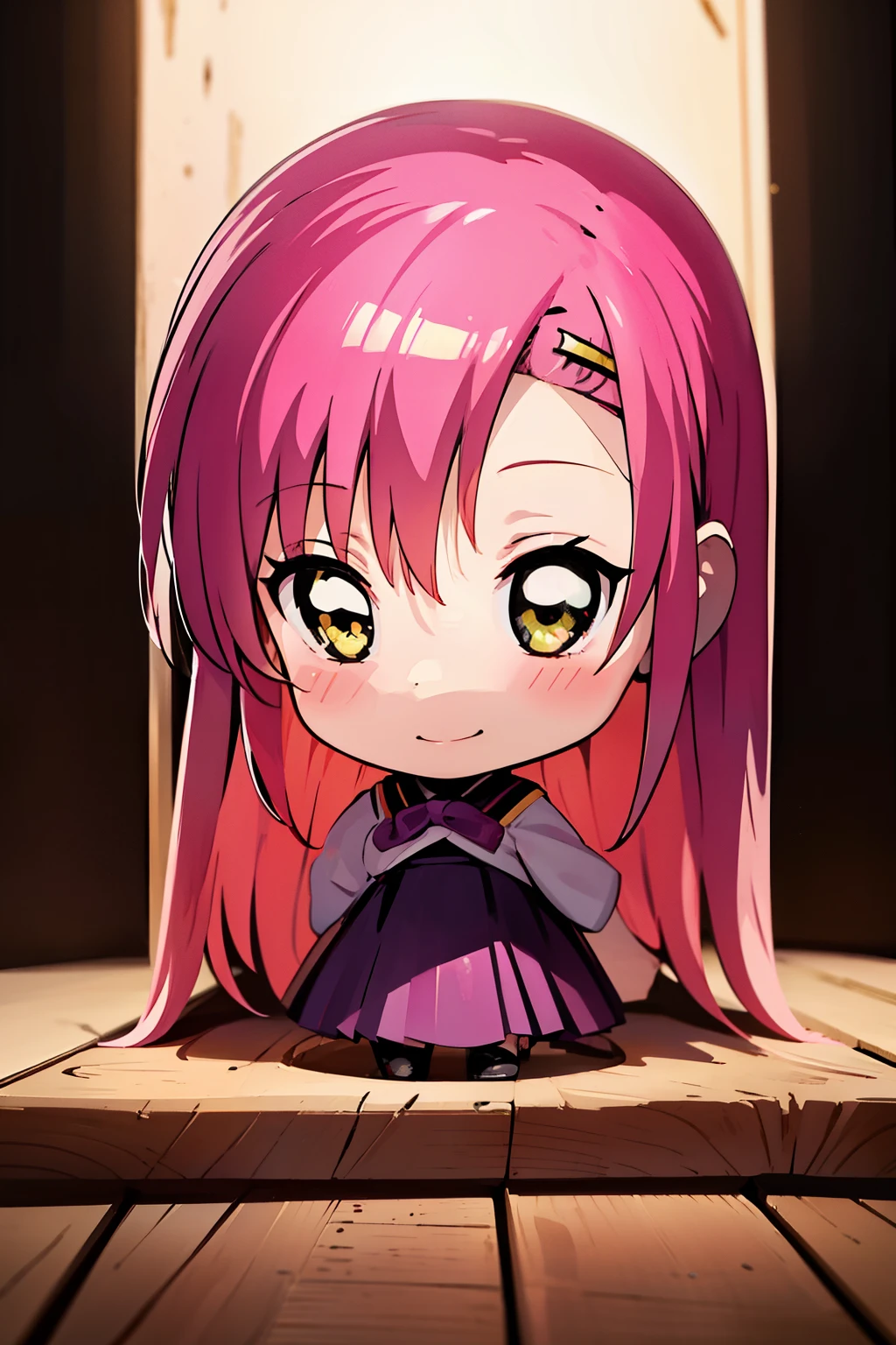 ((Best Quality)), ((masutepiece)),1 girl, animemanga girl,Q Version Characters,Infant body type,Very short in height,Pink hair,a black skirt,A wry smile