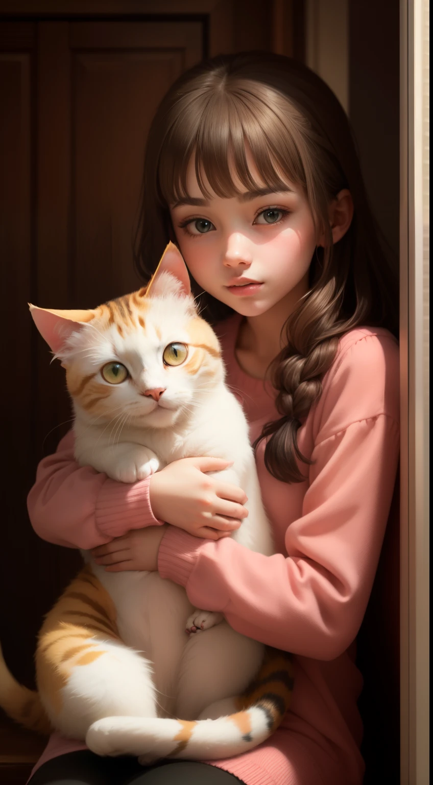 girl hugging a adorable cat.