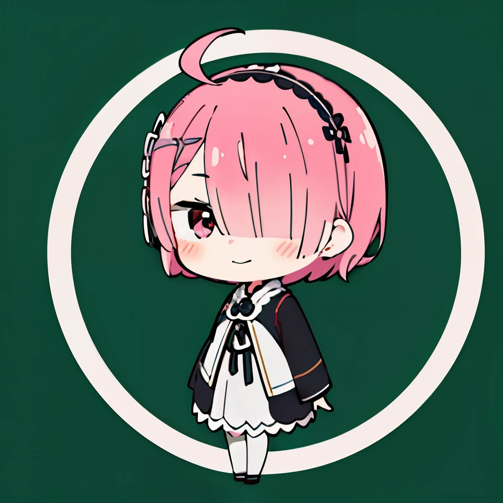 超A high resolution, Best aesthetic, Top quality depiction of the foot, Put on a jacket, pink hair on the back, Flat Avatar, Anime visuals of cute girls, Cute art style, Chibi, Shorthair, Ahoge, is shy, A smile, hair adornments,draw a picture on ○○ , simple background, 耳环, jewely, side locks, large oval eyes,