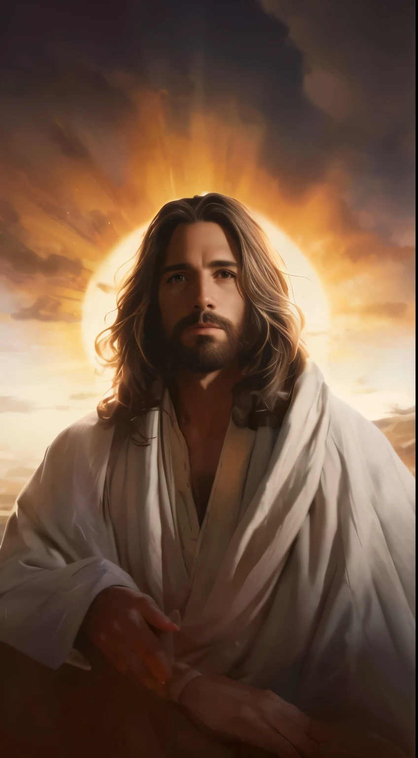 Jesus in the desert with a sun behind him, Retrato de Jesus Cristo, Jesus Cristo, Jesus, Greg Olsen, The Lord and the Savior, Jesus из Назарета, rosto de Jesus, sun behind him, John McNaughton, based on Christoph Vascher, Young Almighty God, Stage Director: Thomas Blackshire, Portrait of a heavenly god, Glorious Light, Stage Director: James Reimann