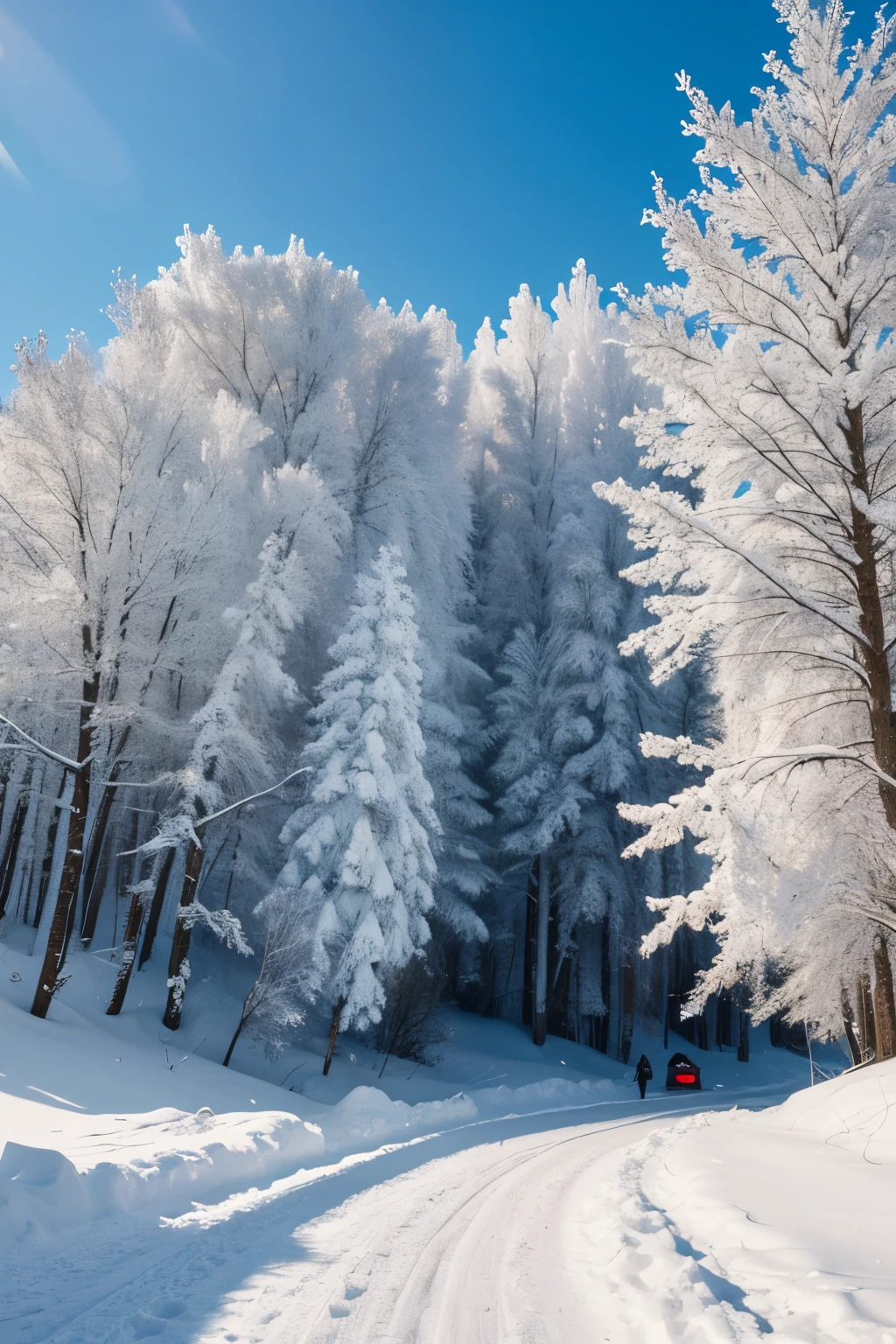 (Uma Estrada, Nevada),Winter wonderland,Snow covered trees and mountains,freshly fallen snow,Glittering icicles,Nev Macias Manta,Inferno Mural,nature in all its beauty,(Best quality at best,4K,8K,,main part:1.2),ultra - detailed,actual:1.37,HighDynamicRange,Soft natural light,Sutil Core Palette，cinematric light，tmasterpiece，color curve，Odds rules