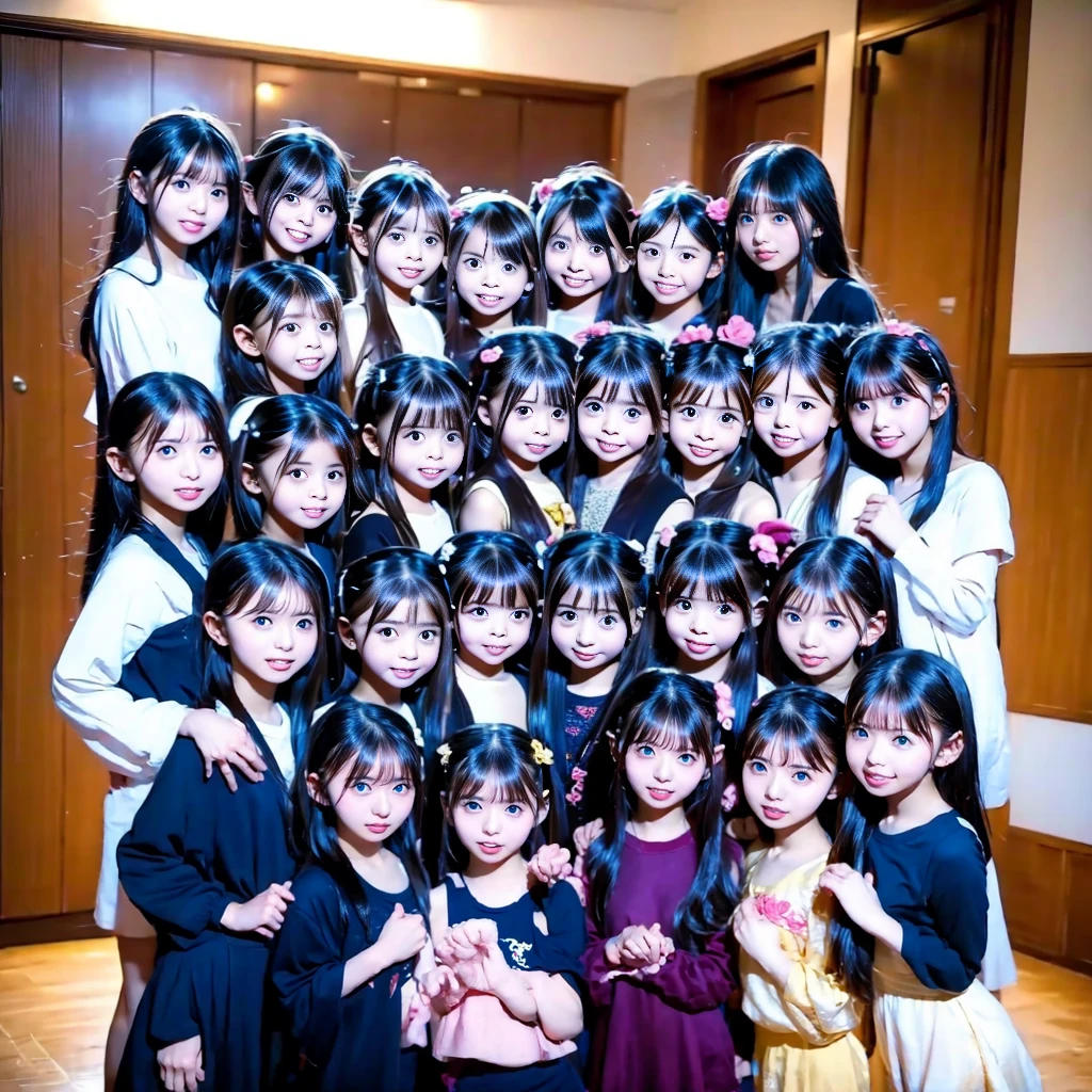 Raw photo、(((multiple girls))),((((6+girls)))),((((100girls)))),(((1000girls)))、((((100 Girls))))、Women only、The same face、(((5years old)))、(((chiquita)))、(((toddlers)))、((((Kindergarteners))))、***********、japanes、((A dark-haired))、Longhaire、100 cute girls、a smile、same person、(((Large group)))