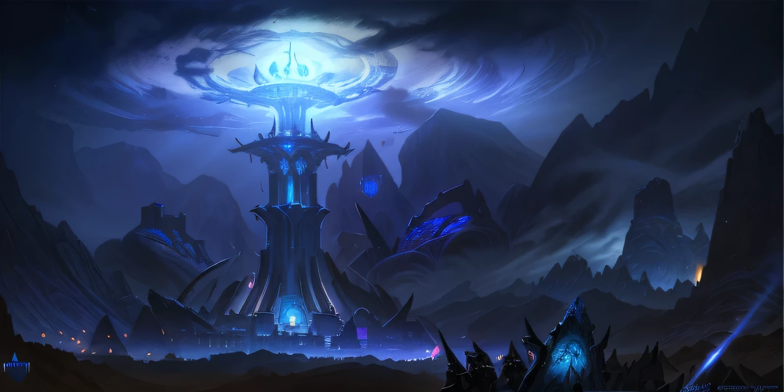 there is a large tower with a clock on it in the middle of a mountain, protoss temple!!!, blizzard game concept art, blizzard concept art, world of warcraft concept art, dramatic concept art, epic concept art, dota matte painting concept art, mystical sci-fi concept art, concept art futuristic norse, matte painting arcane dota pixar