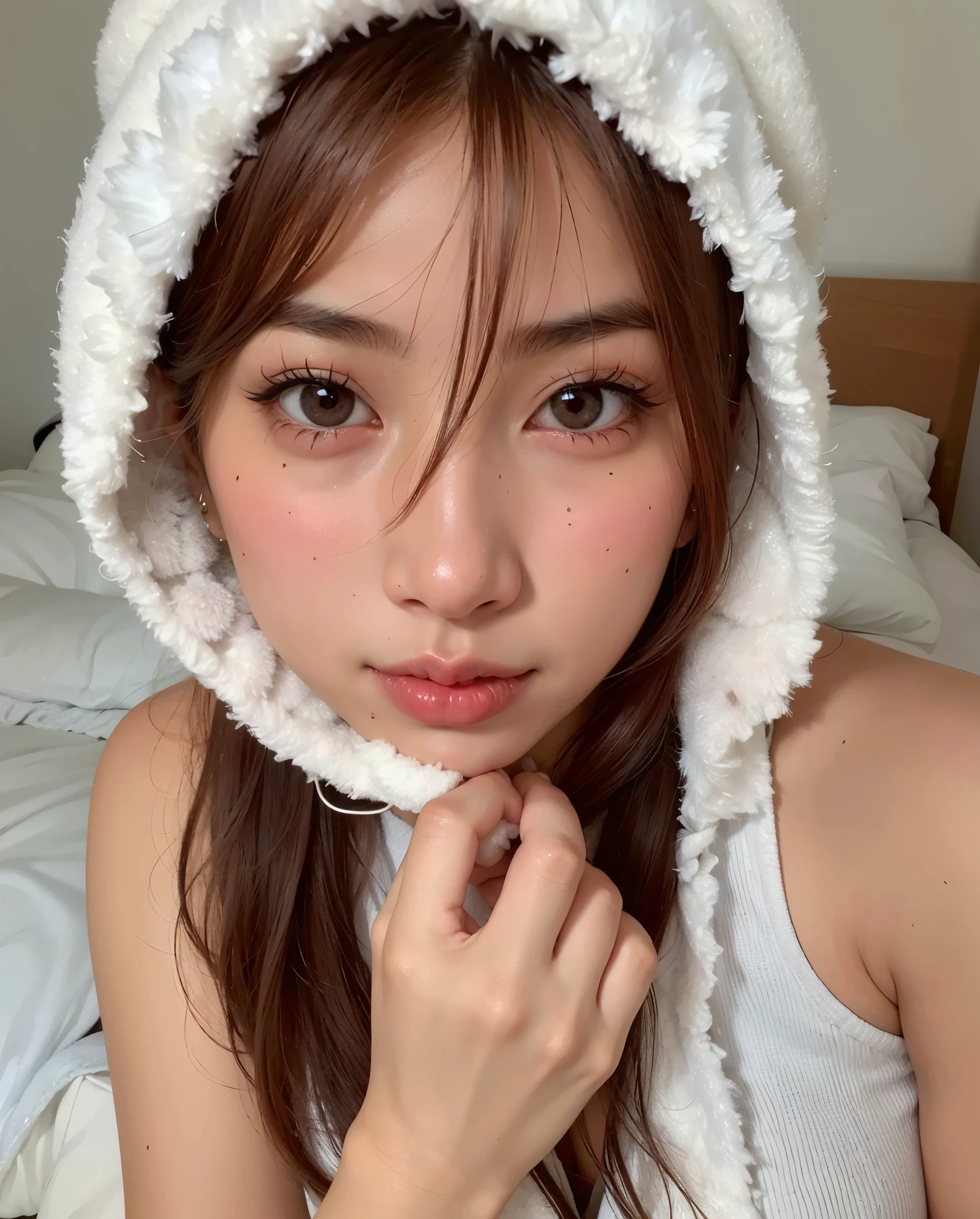 Araafed Asian woman in white hoodie posing for a photo, wan adorable korean face, franja fofa, orelhas de raposa fofas, young adorable korean face, coreana, Sakimichan, com orelhas de coelho, Lalisa Manobal, young cute wan asian face, Ulzzang, e 2K Cutecore Clowncore, tzuyu de duas vezes