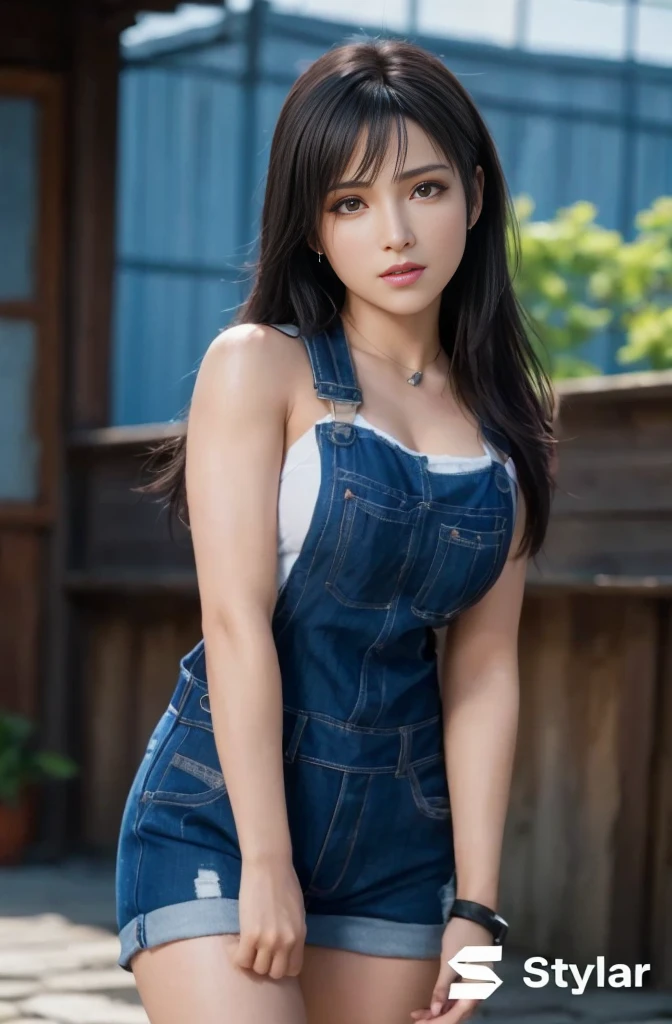 (best quality,ultra-detalhado),(Realistic:1.37),Tifa Lockhart, Rosto bonito e detalhado, maquiagem preta nos olhos, textura ultra realista, rosto delicado