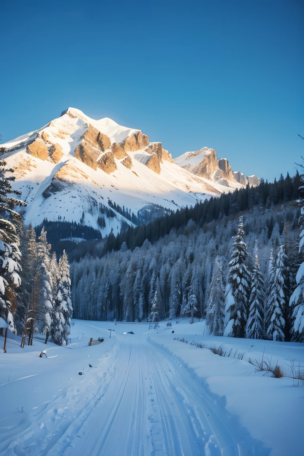 (Uma Estrada, Nevada),Winter wonderland,Snow covered trees and mountains,freshly fallen snow,Glittering icicles,Nev Macias Manta,Inferno Mural,nature in all its beauty,(Best quality at best,4K,8K,,main part:1.2),ultra - detailed,actual:1.37,HighDynamicRange,Soft natural light,Sutil Core Palette,tmasterpiece