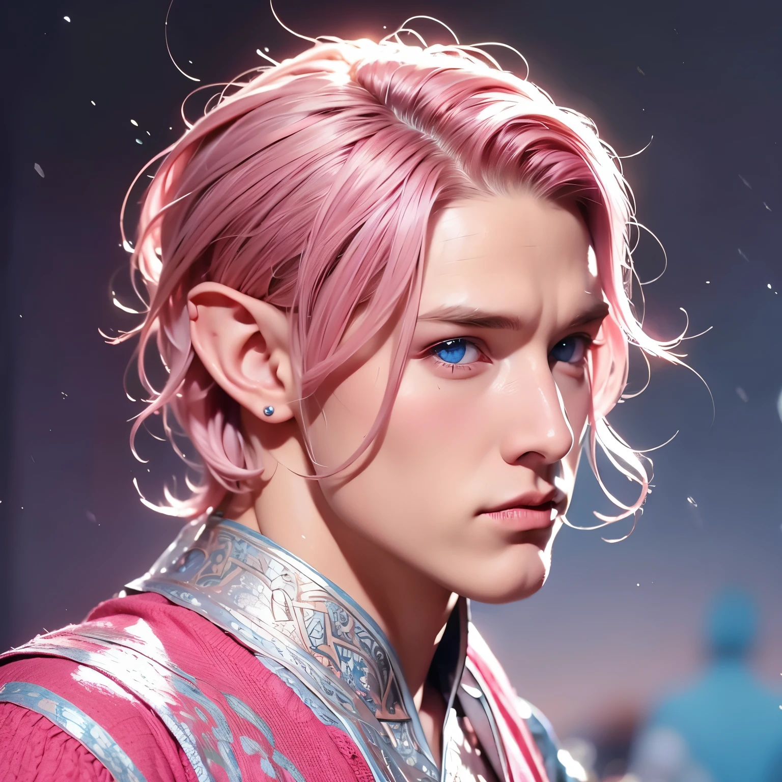 Man, male, young, boy, pink hair, short wavy hair, blue eyes, elf, man, masculine, elf ear