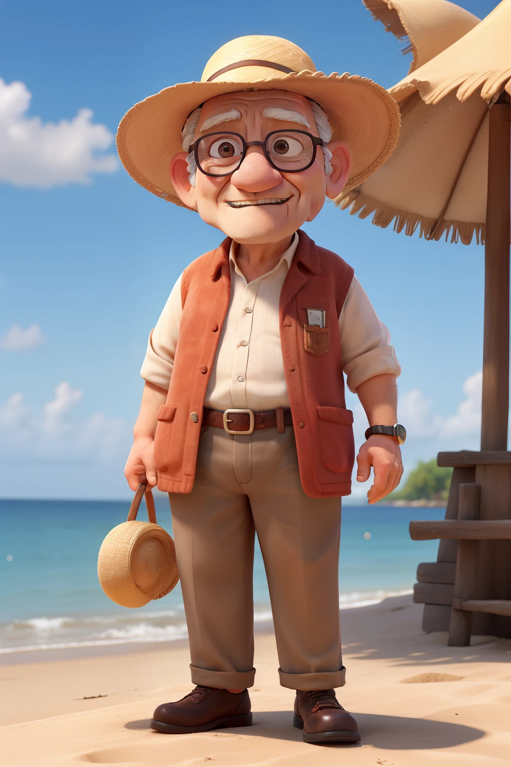 tmasterpiece,Best quality at best,1boys,(A old man:1.4),sun glasses,swim wears,Straw Hat Hat,silber hair,The upper part of the body,cum cup