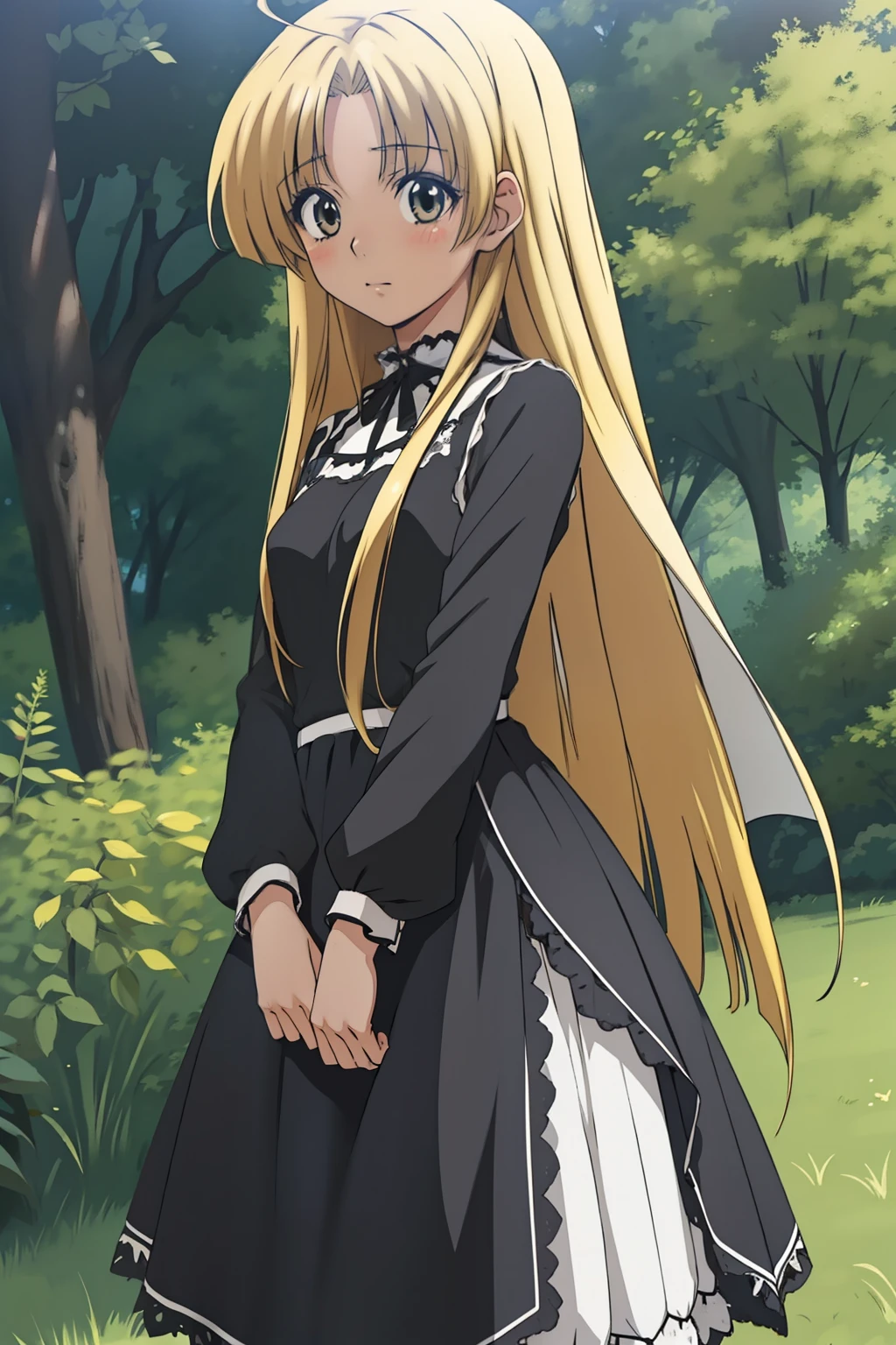 Chica anime con cabello largo y rubio y un vestido blanco y negro, Chica rubia de anime con cabello largo, Marisa Kirisame, Chica anime con pelo largo, Anime CG arte suave, Chica de anime con disfraz de sirvienta, **** en vestido, Anime visual de una chica linda, Chica anime con un vestido negro, Personaje fe****** de anime, ****sh, Chica de anime Gothic Maiden