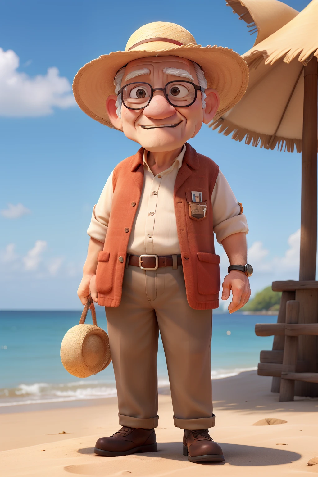 tmasterpiece,Best quality at best,1boys,(A old man:1.4),sun glasses,swim wears,Straw Hat Hat,silber hair,The upper part of the body,cum cup