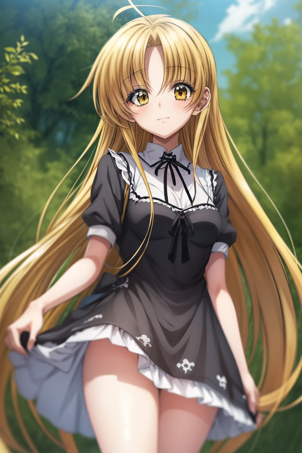 Chica anime con cabello largo y rubio y un vestido blanco y negro, Chica rubia de anime con cabello largo, Marisa Kirisame, Chica anime con pelo largo, Anime CG arte suave, Chica de anime con disfraz de sirvienta, Loli en vestido, Anime visual de una chica linda, Chica anime con un vestido negro, Personaje femenino de anime, Lolish, Chica de anime Gothic Maiden