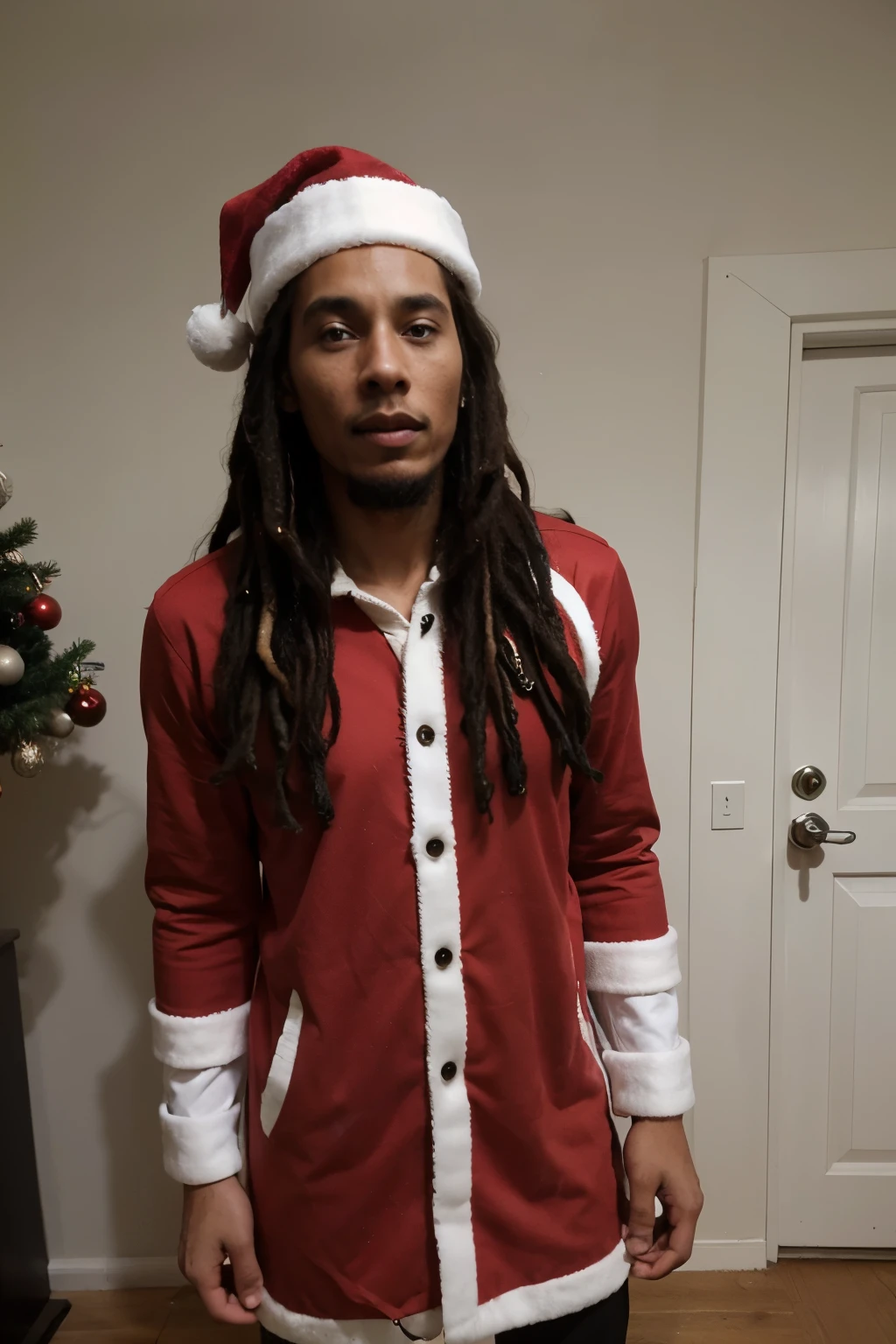 Papai noel negro com dreads tipo bob marley, santa hat, roupa de papai noel