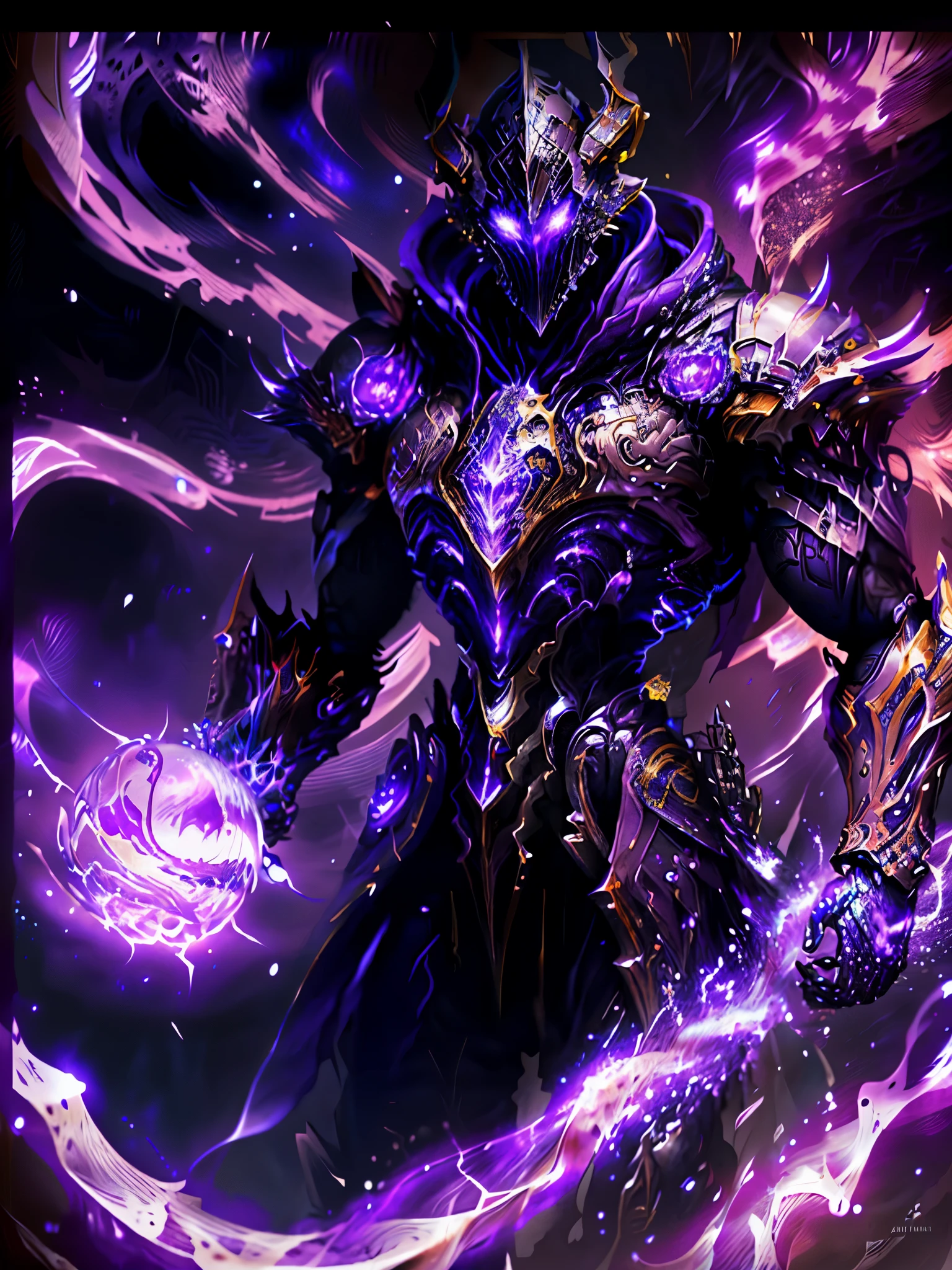 a picture of a man with a purple robe and a purple ball, purple glowing core in armor, league of legends character, nocturne from league of legends, trending on artstation.', league of legends arcane, splash art, aurelion sol, djinn man male demon, style of league of legends, inspired by Huang Shen, extremely detailed artgerm ، الألوان الصويا أرجواني احمر اسود ازرق