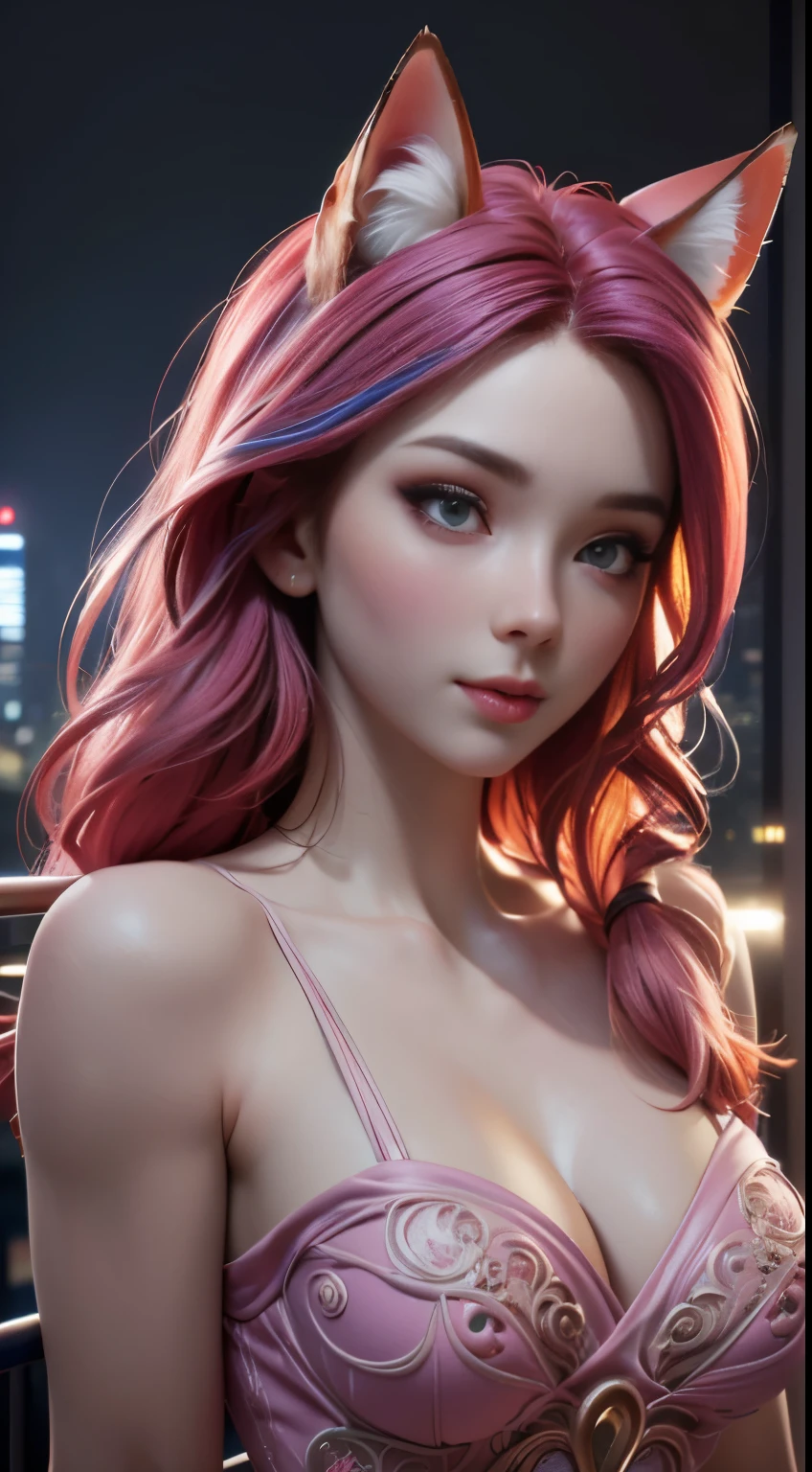 photo of Sweetie Fox, RAW, beautiful woman, ((portrait)), ((detailed face:1.2)), ((detailed facial feature, detailed skin, clear skin), (perfect proportioned body), (wearing a colorful sexy dress) (high detailed city environment, apartment balcony), (realistic photo, best quality, detailed), (8k wallpaper), (cinematic lighting, dramatic lighting) (sharp focus, intricate)