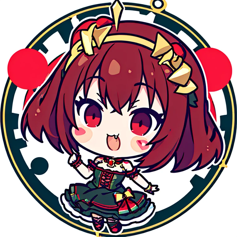 ((a sticker,))(3D Anime Gothic Girl)，tattooed，Wear a studded PVC corset，red colored，Santa Girl,Christmas Wreath,santa dress，joyful look，((In a circle)), ((White background)), ((Gold-rimmed))，, ultra-detailliert, Detailed drawing, vectorized, 8K, プロのa stickerデザイン, Flat design, Vector lines, a sticker, Drawing, Drawing, Full-HD