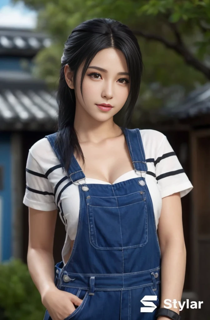 (best quality,ultra-detalhado),(Realistic:1.37),Tifa Lockhart, Rosto bonito e detalhado, maquiagem preta nos olhos, textura ultra realista, rosto delicado, expression a slight cute smile