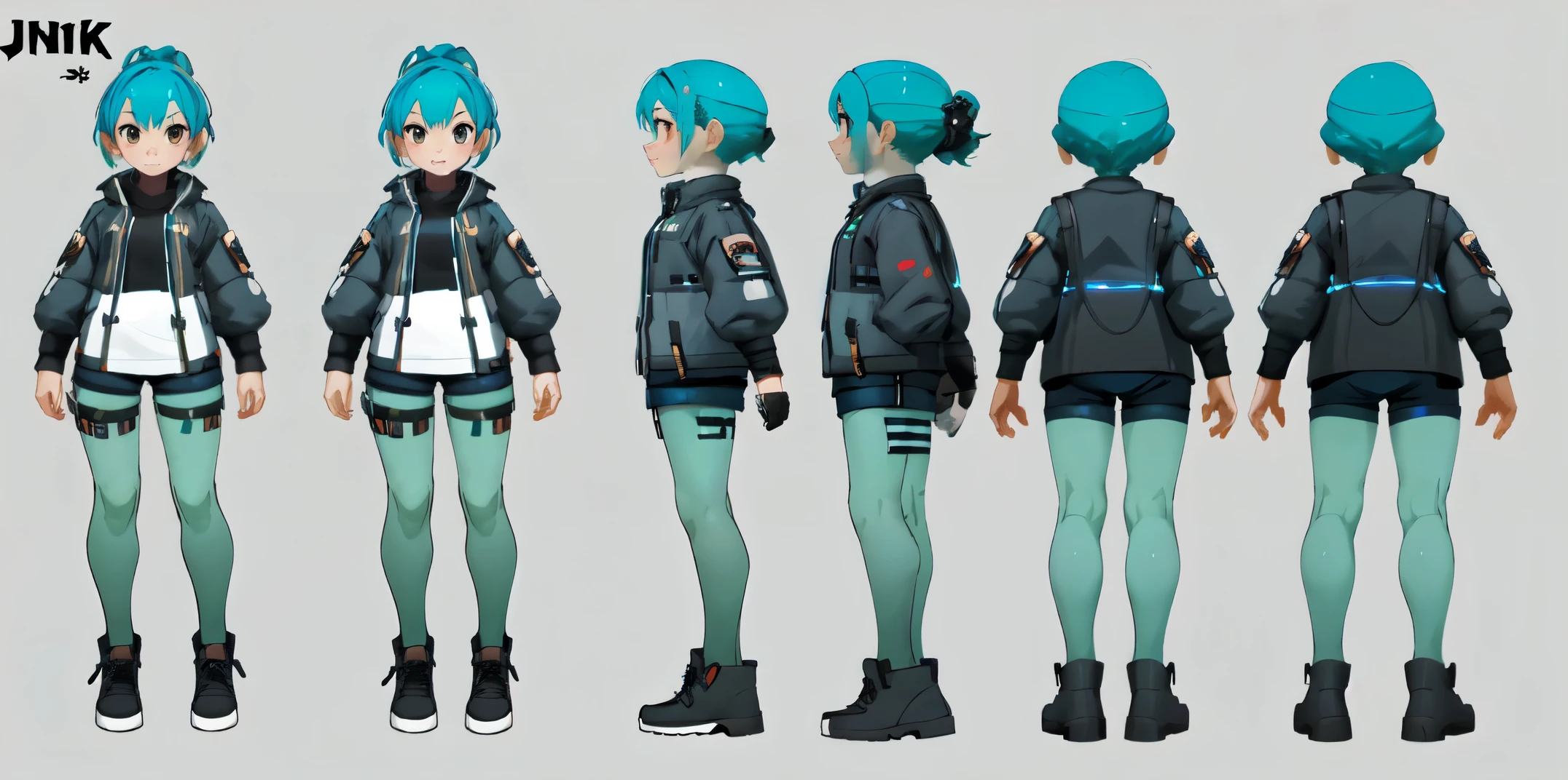 ung Girl, Character Sheet, Concept Art, Full Body, (Masterpiece: 1.2), (Best Quality: 1.3), 1 Girl, Standing, Punk, Cute, Pretty, Tech, Future
