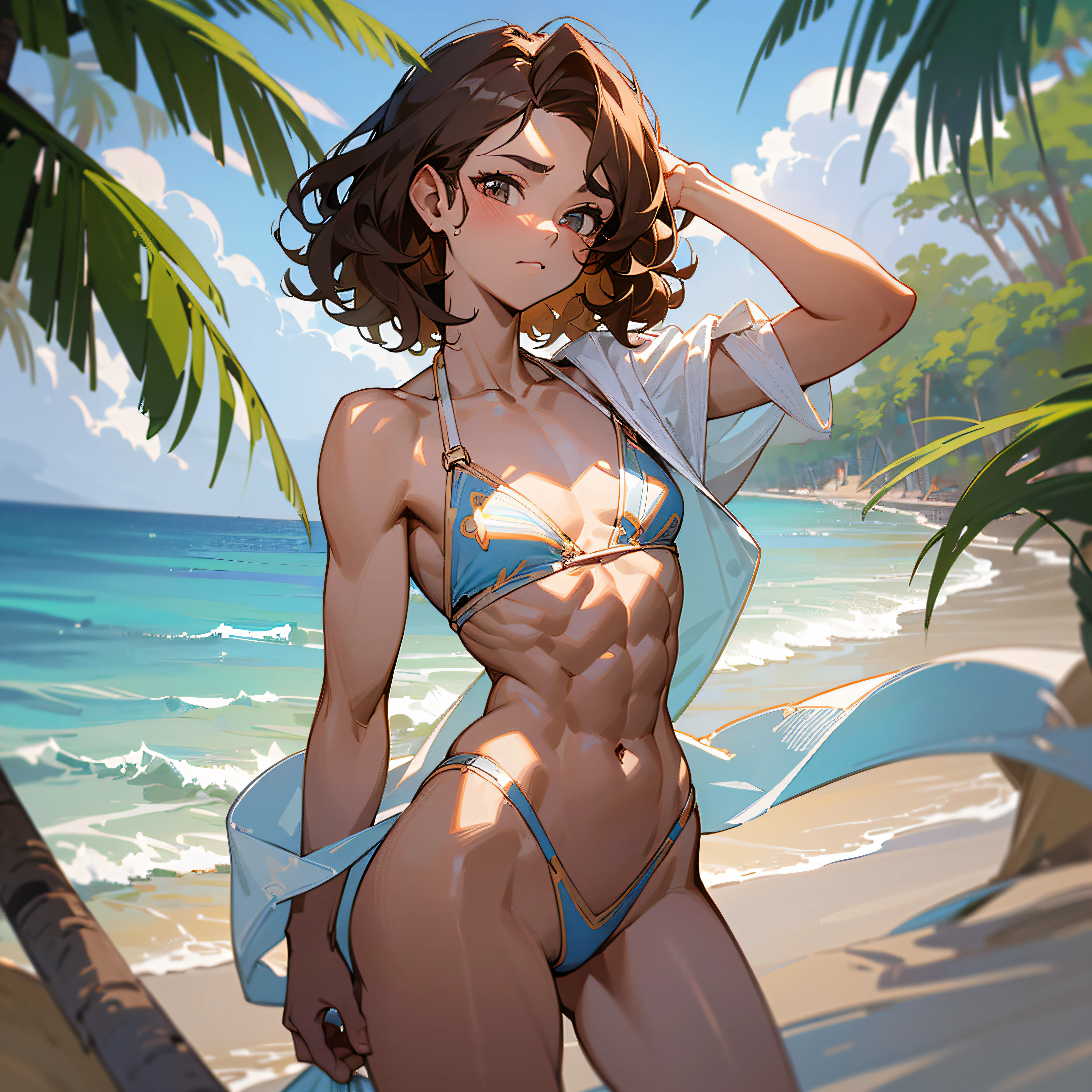((mittlerer Brustumfang, Wildfang, kleiner Kopf)), (chiseled abs: 1.1), ((Strandkleidung)), (Perfect Body: 1.1), (kurzes, gewelltes Haar: 1.2), lockiges Haar, full-body shot, (extrem detailliertes CG 8k Hintergrundbild), (An extremely delicate and beautiful), (Meisterwerk), (best quality: 1.0), (Ultra-High-Res:1.0) --auto --s2