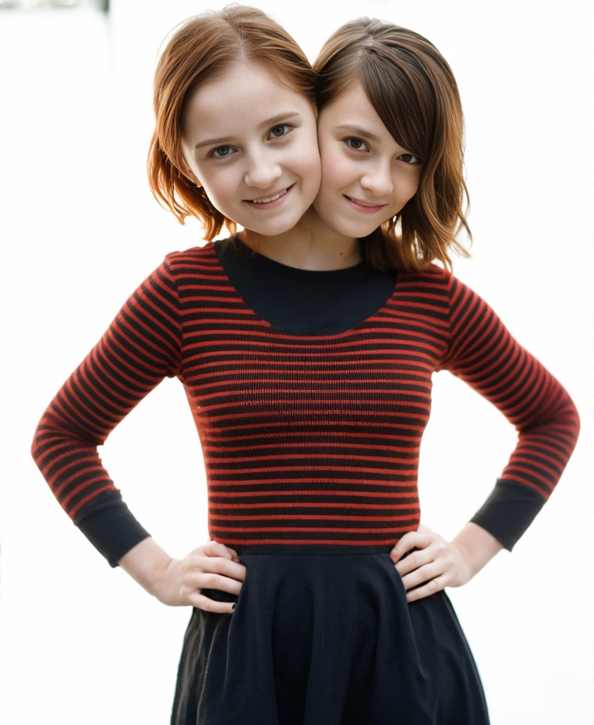 2heads, two headed girl, (10 year old girl:1.5), (a brunette and a redhead:1.2)