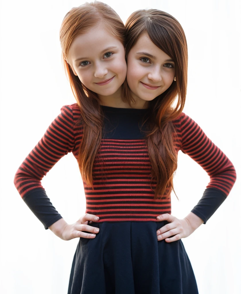 2heads, two headed girl, (10 year old girl:1.5), (a brunette and a redhead:1.2)