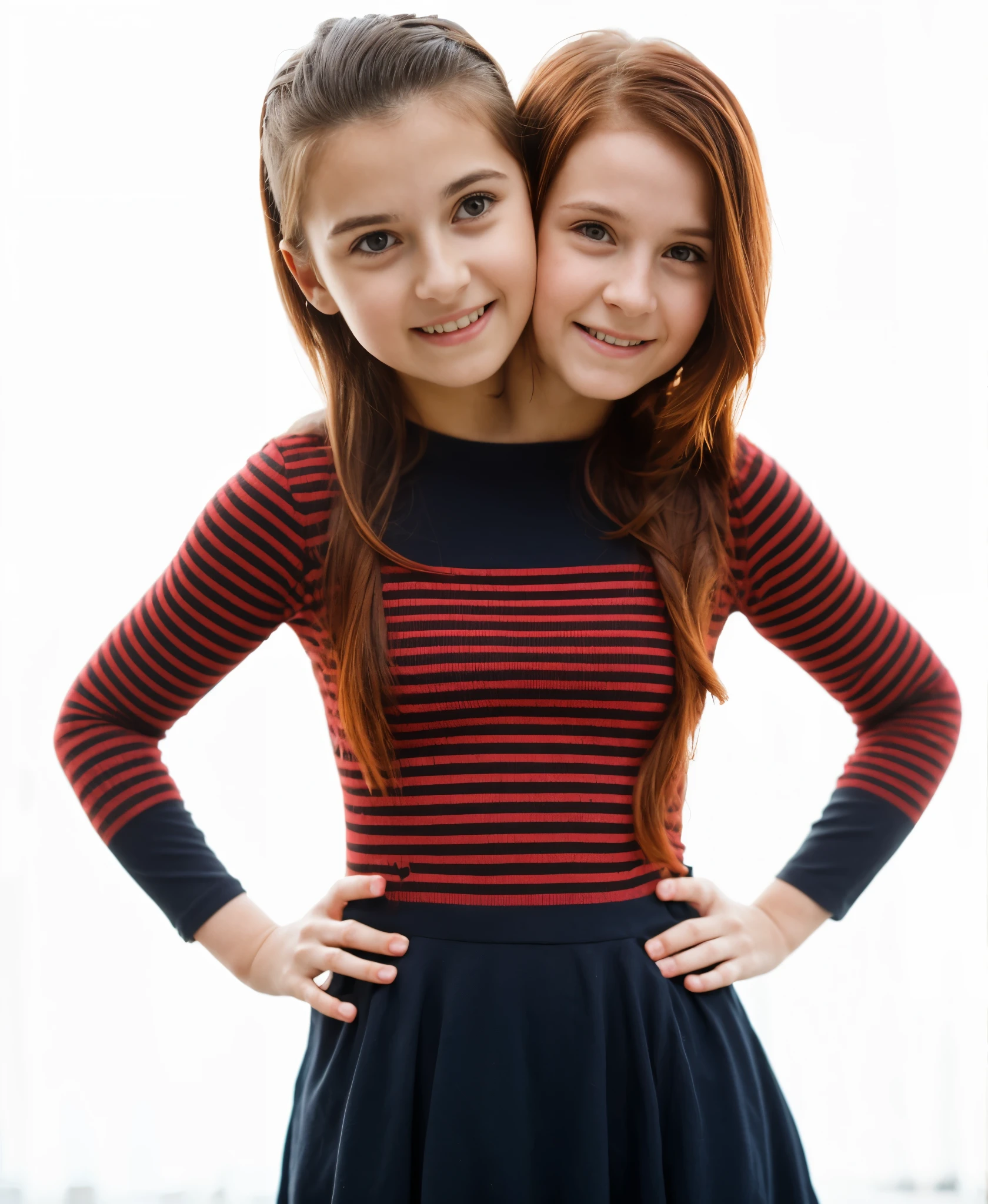 2heads, two headed girl, ( girl:1.5), (a brunette and a redhead:1.2)