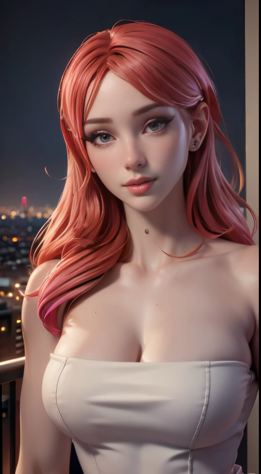 photo of Morgpie, RAW, beautiful woman, ((portrait)), ((detailed face:1.2)), ((detailed facial feature, detailed skin, clear skin), (perfect proportioned body), (wearing a colorful sexy dress) (high detailed city environment, apartment balcony), (realistic photo, best quality, detailed), (8k wallpaper), (cinematic lighting, dramatic lighting) (sharp focus, intricate)