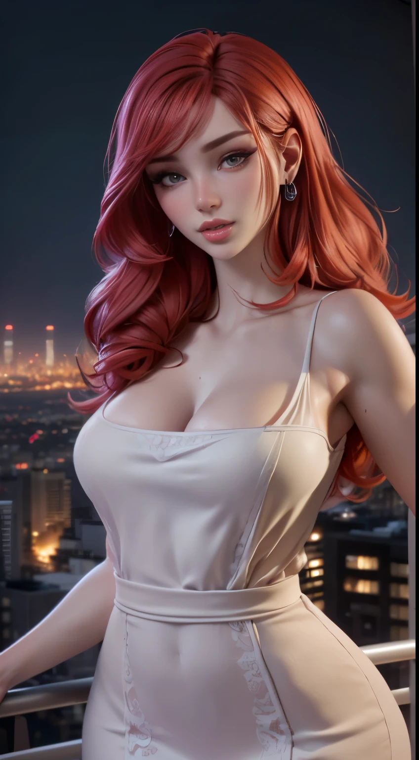 photo of Morgpie, RAW, beautiful woman, ((portrait)), ((detailed face:1.2)), ((detailed facial feature, detailed skin, clear skin), (perfect proportioned body), (wearing a colorful sexy dress) (high detailed city environment, apartment balcony), (realistic photo, best quality, detailed), (8k wallpaper), (cinematic lighting, dramatic lighting) (sharp focus, intricate)