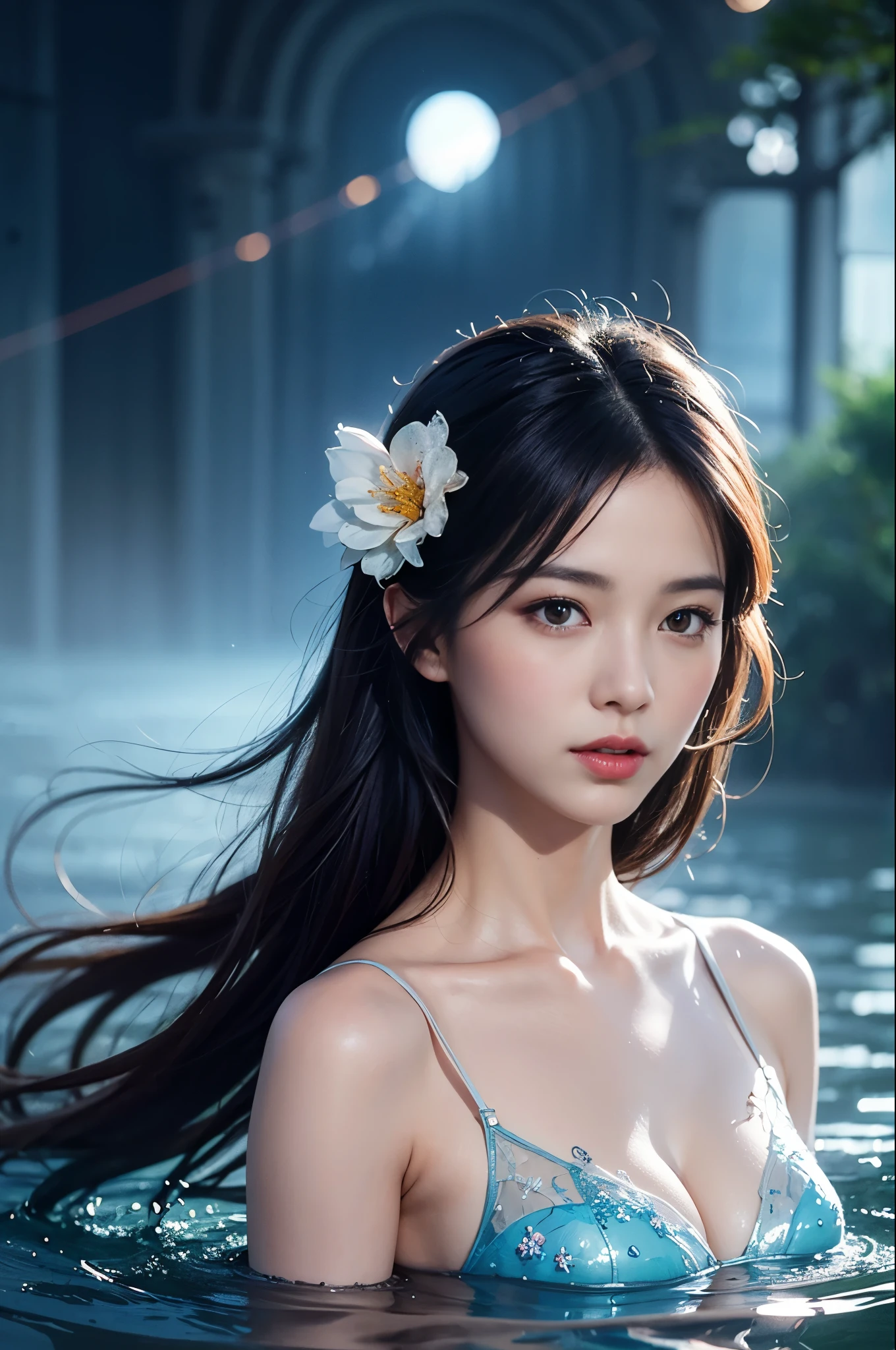 The beauty of black hair and flowers floating on water、Beautiful beauty、beautiful digital illustrations美しいアートワークイラスト美しいデジタルアートワーク、美しいgorgeous digital art、Beautiful digital art、Asian woman water element、gorgeous digital art、非常にBeautiful digital art、Close up fantasy with water magic、beautiful fantasy art、beautiful digital painting、beautiful digital illustrations、Gorgeous Digital Painting、Wearing a robe like a celestial maiden.、