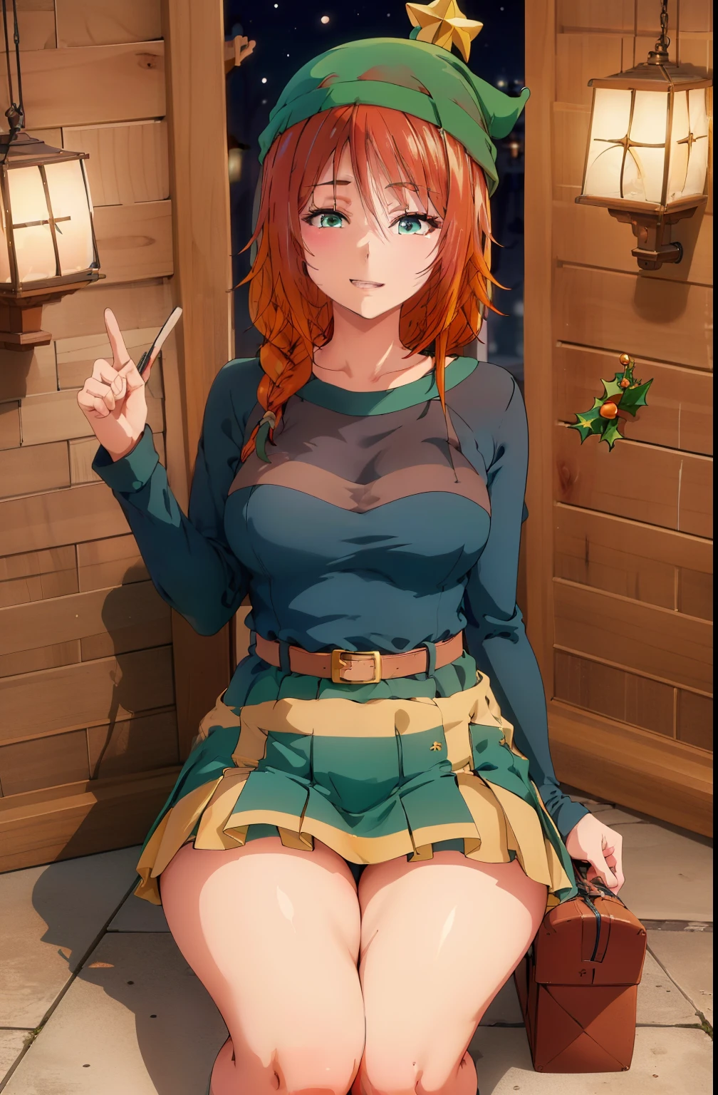 1girl, Best quality, masterpiece, cowboy shot, orange hair, green eyes, tight clothes, ripped clothes