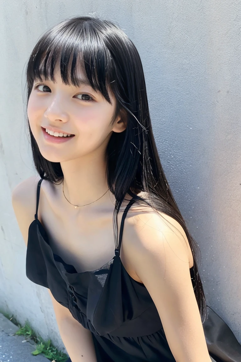 early summer、a beauty girl、、Open your mouth a little、Black hair straight long hair、summer  dress、