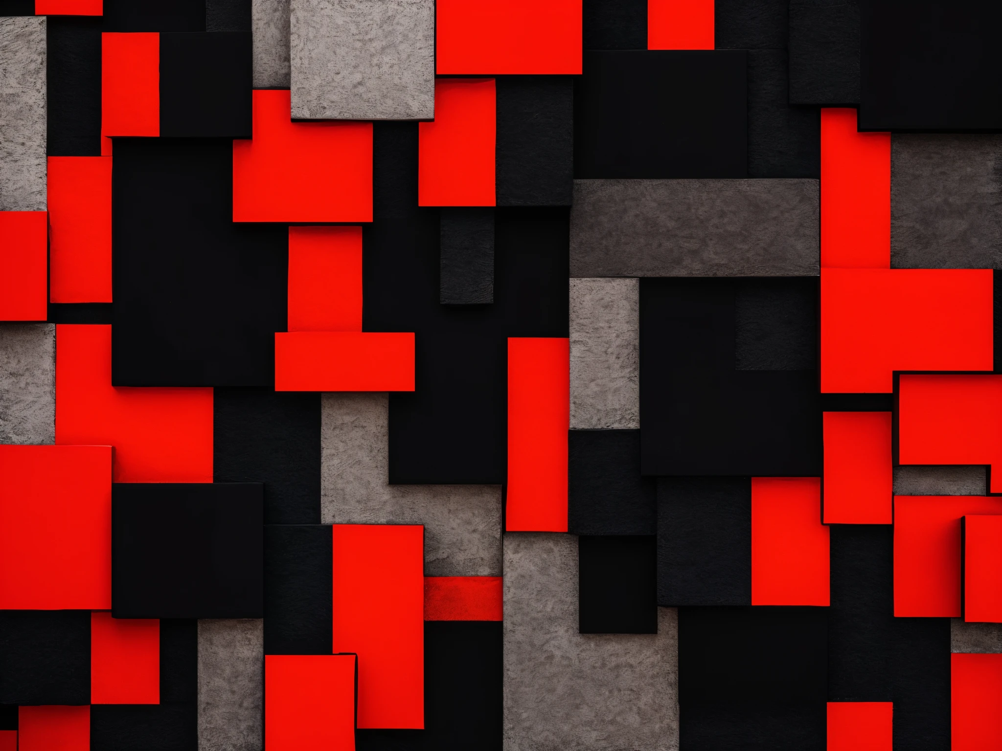The two color blocks of black and red merge and collide on the left and right sides