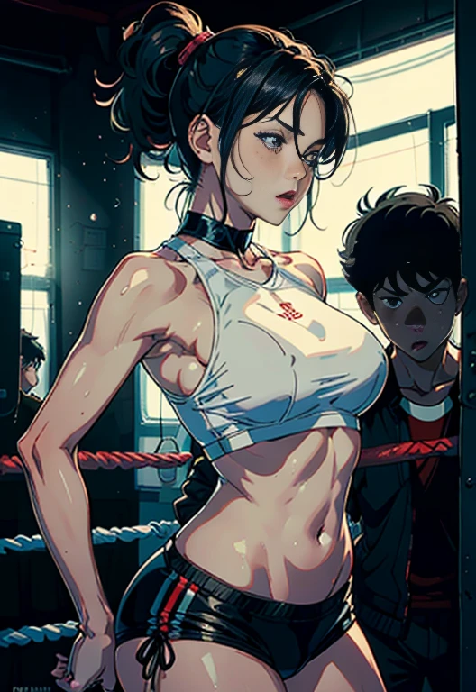 Tall strong fighter MOM and young Son couple having sex into the ring, mom busty and tall perfect legs perfect ass, (1 MILF with ung boy having sex into the ring ) , beautiful eyes, (delicate faces) , perfect detail, (best lighting) ,(boxing girl with boxing boy) , sweat, heavy breathing , (boxing ring) , athletic sexy mini shorts on mom showing ass, male boxing shorts on boy, perfect detail, perfect fingers, perfect limbs, impact, (shiny skin) , abs, muscles, waistline,boxing shorts, fist fight, black hair, high ponytail, very long hair,
4K unified, (super detailed CG: 1.2) , (8K: 1.2) , realistic, octane rendering, sexy tall mom and smaller son fight sex training, topless mom