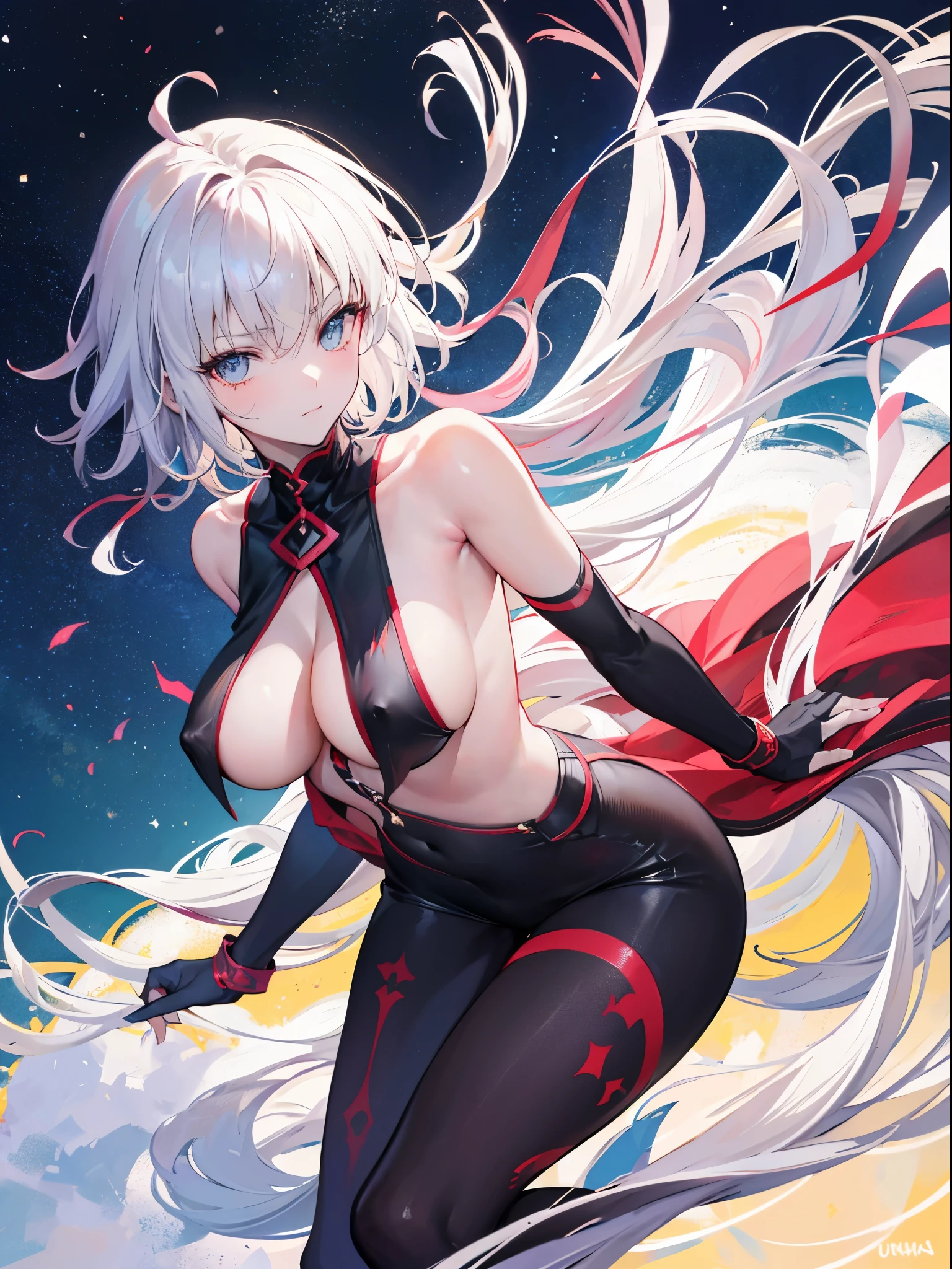 1girl, Jeanne d'Arc Alter, Fate/Grand Order, anime style, ultra realistic, high detail, sexy pose, sexy, beautiful, exposed skin, slender, exposed breast, nipples, nude, moon, stars, absurdres, high res, ultrasharp, 8K, UHD, retina, masterpiece, accurate, anatomically correct, perfect anatomy, textured skin, super detail, high details, high quality, award winning, best quality, high res, looking at viewer, detailed eyes, four fingers and one thumb per hand, perfect hands