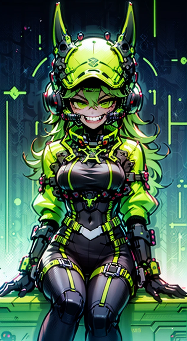 (masterpiece, best quality, highres, ultra detailed:1.2), (solo, 1girl, cowboy shot), acht, tentacle hair, octarian, colored skin, baseball cap, headphones, tinted eyewear, bandages, wristband, off shoulder, black dress, (dynamic pose), (elevator:1.4)